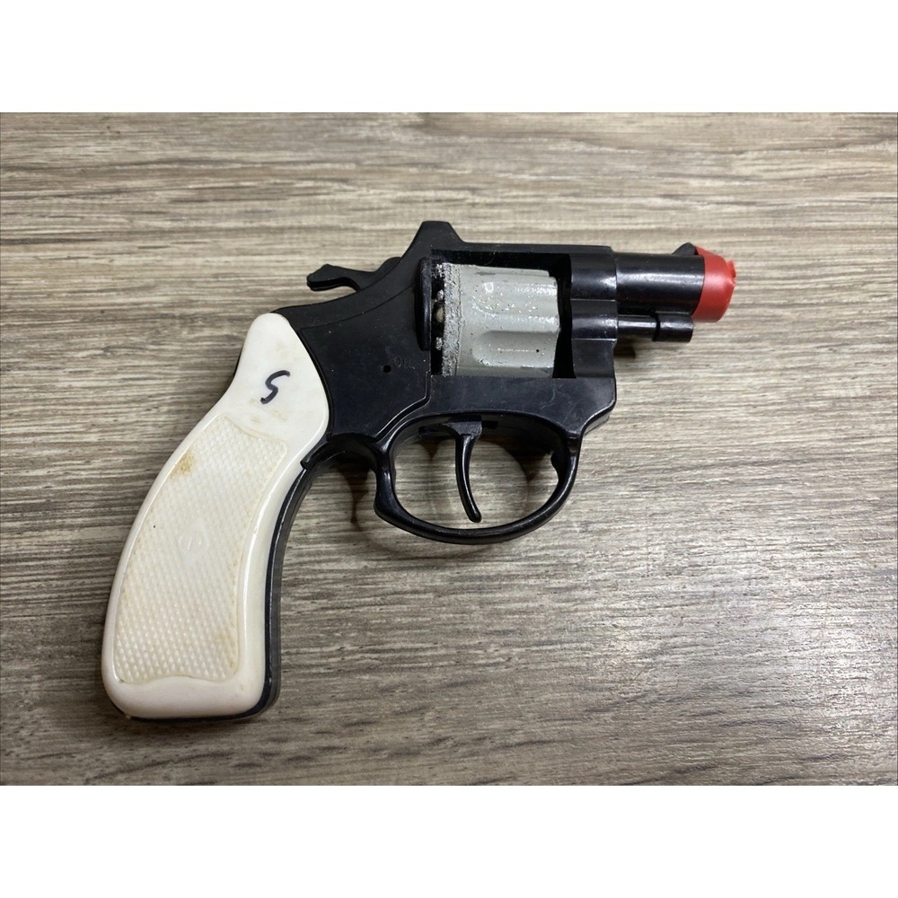 Vintage Toy Cap Gun Revolver Black & White Plastic Cap Pistol